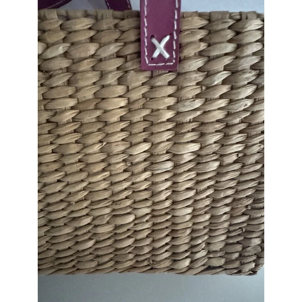 House of AnLi Basket vintage Beige pink floral detail plaid inside —see Pictures